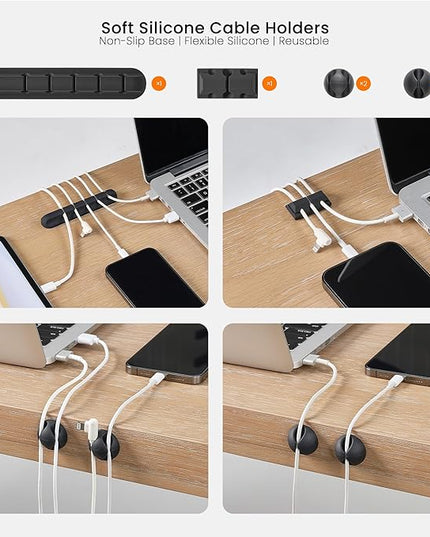 EUREKA ERGONOMIC 316 PCS Cable Management Organizer Kit Cable Raceways, 6 Cable Holder, 4 Cord Sleeve, 60 Wire Clips,2 Roll Self Adhesive Wire Ties, 100 Zip Ties for Office Home Under PC Desk, Black