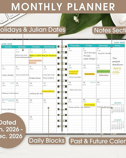 Ymumuda 2026 Planner, Daily Weekly Monthly Planner, 2026 Calendar Planner (Jan 2026 - Dec 2026), 8.4" x 6.3", Teacher School Student Work Agenda with Tabs, Ideal for School Office Supplies