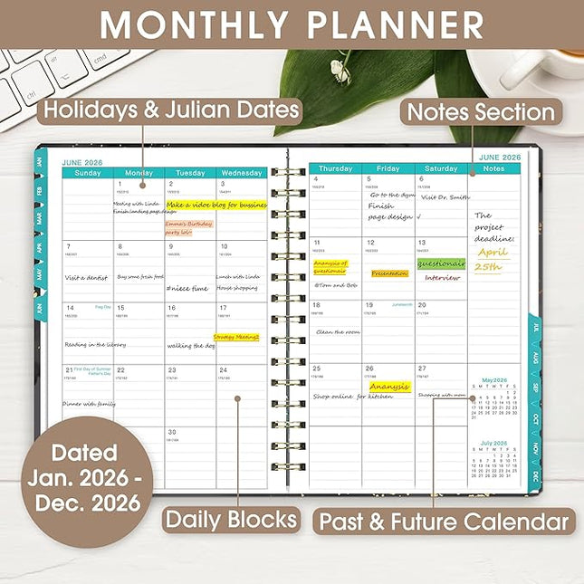 Ymumuda 2026 Planner, Daily Weekly Monthly Planner, 2026 Calendar Planner (Jan 2026 - Dec 2026), 8.4" x 6.3", Teacher School Student Work Agenda with Tabs, Ideal for School Office Supplies
