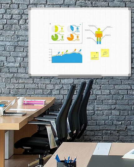 JILoffice Magnetic Dry Erase Planning Board, Grid Pattern White Board 36 x 24 Inch, Silver Aluminum Frame with Detachable Marker Tray for Office School and Home
