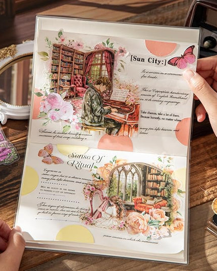 AuriicLeaf Window Reading Corner PET Sticker Set, 60PCS Cozy Room Scene Stickers for Scrapbooking, Journaling, DIY Crafts and Gift Decoration