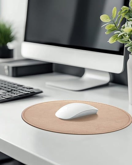PU Leather Mouse Pad With Stitched Edge Micro-Fiber Base - Non-Slip Waterproof for Computers, Laptop - Round 9 x 9 Inch (Champagne Gold)