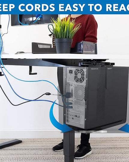 Mount-It! CPU Under Desk Mount Bracket - Computer Tower Wall and Under Counter Holder, 360 Degree Swivel Adjustable Height and Width Wall-Mountable