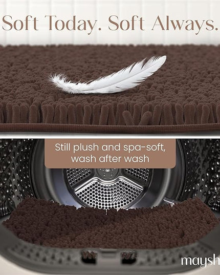 MAYSHINE Plush Shaggy Chenille Bath Mat | Extra Soft, Super Absorbent, Non-Slip Bathroom Rug | Fluffy Microfiber, Area Rug Sets for Bathroom Floor, Kitchen, Living Room | 32"x20" | Brown