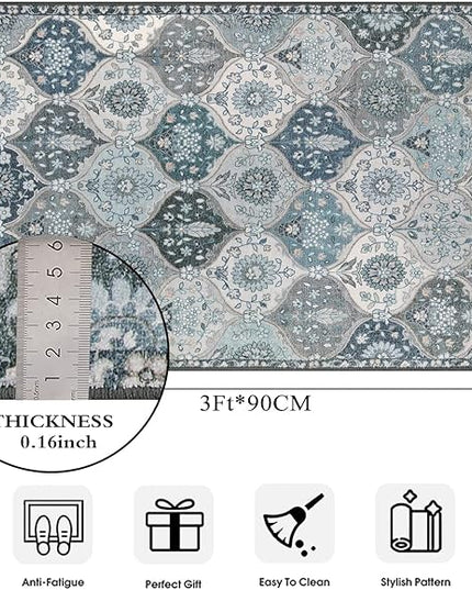 Lahome Moroccan Trellis Front Door Mat Indoor Entrance, 2x3 Rugs for Entryway Non-Slip Washable Indoor Door Mat, Oriental Accent Small Rug for Kitchen Bedroom Bathroom, Blue