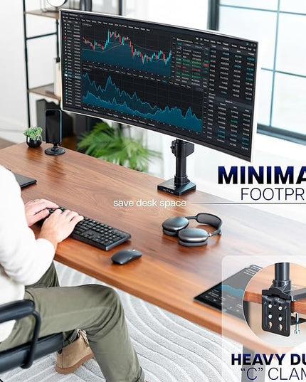 VIVO Premium Aluminum Tall Extended Monitor Arm for Ultrawide Monitors up to 49 inches and 33 lbs, USB Single Desk Mount Stand, Pneumatic Height Adjust, Max VESA 100x100, Black, STAND-V101GTU