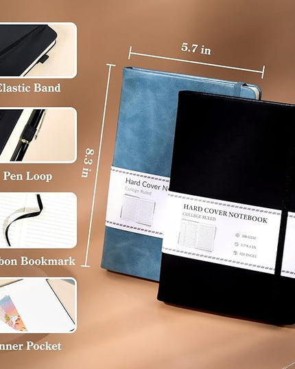 CAGIE 2 Pack Journals Notebooks for Women Men Leather Journals for Writing Hardcover A5 Journaling Notebooks Thick Journal Supplies Diary, Black& Blue