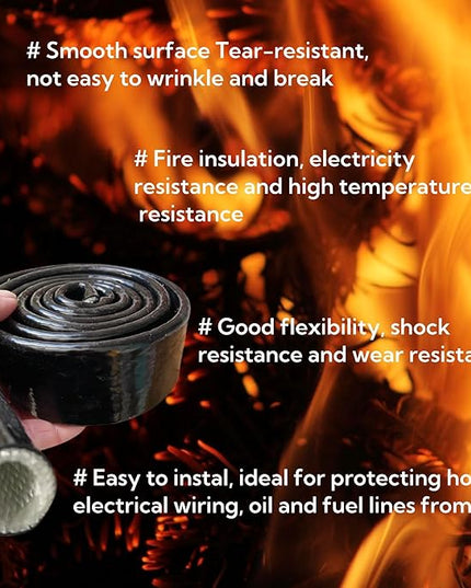 1-1/5"(30mm) ID Heat Shielded Fire Thermo Armor Fire Sleeve Silicone Coated Fiberglass for Automotive Hose Lines & Electrical Wiring Black, 5 feet
