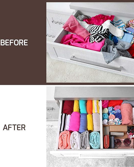 6 Pack Bamboo Drawer Dividers - 17" to 21.5" Expandable Adjustable Drawer Organizer for Kitchen Utensils, Large Drawer Divider, Clothes, Dresser, Bedroom, Bathroom, Desk Drawer Separator Set (White)