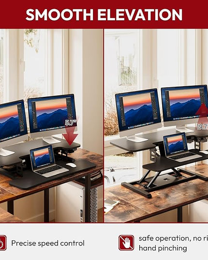 SANODESK 40" Electric Standing Desk Converter， Height Adjustable Riser for Office Home,Dual Monitor and Laptop Workstation with Large Keyboard Tray, Black Color