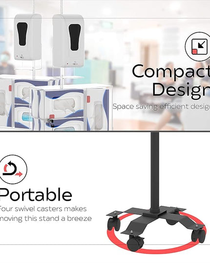 Compact Security Stand - CTA Secure Gooseneck Floor Stand with Sanitizing Station & Automatic Soap Dispenser for, iPad 7th/ 8th/ 9th Gen 10.2" & Other 7-13" Tablets (PAD-SCGSST)