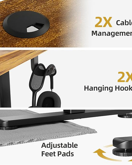 INNOVAR Electric Standing Desk, Adjustable Height Stand up Desks, 55 x 24 Inches Sit Stand up Desk for Home Office Computing, 3-Preset Memory Height Ergonomic Rising Desks, Rustic Brown