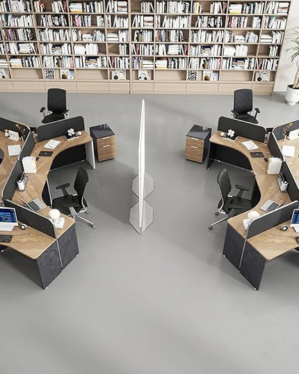 3 Person Office Cubicle Desk Workstation with Drawers & Built-in Power Outlets, Adjustable Wall Partitions, Layouts for Startups and Modern Workspaces,Black Fabric Panels