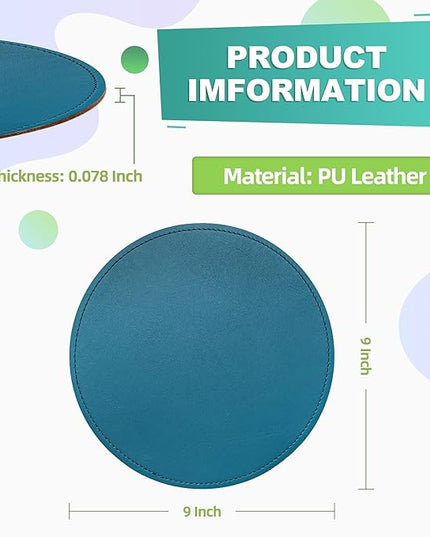 PU Leather Mouse Pad With Stitched Edge Micro-Fiber Base - Non-Slip Waterproof for Computers, Laptop - Round 9 x 9 Inch (Sapphire Blue)