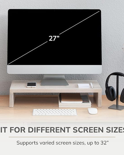 Anji Mountain Wooden Monitor Stand - Elegant Monitor Riser,Perfect Monitor Stand for Desk Organization, Durable Wood Construction monitor stands,Enhances Ergonomics and Workspace Efficiency,White Wash