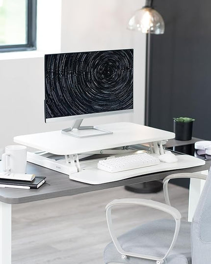 VIVO 28 inch Desk Converter, K Series, Height Adjustable Sit to Stand Riser, Dual Monitor and Laptop Workstation with Keyboard Tray, White, DESK-V028KW