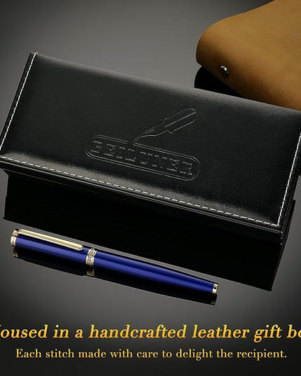 BEILUNER Blue Fountain Pen,Stunning Luxury Pens with 24K Gold Accents, Gorgeous 24K Gilded Nib(Extra Fine), Fancy Pen Gift for Men&Women -Ink Converter-Elegant, Reliable,Graduation Presents, Nice Pen