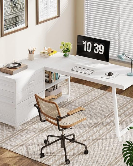 Tribesigns L-Shaped Computer Desk with 3 Drawers, Reversible Corner Home Office Desk with Shelves, 53-Inch Industrial PC Desk Study Writing Table Workstation for Small Space, White