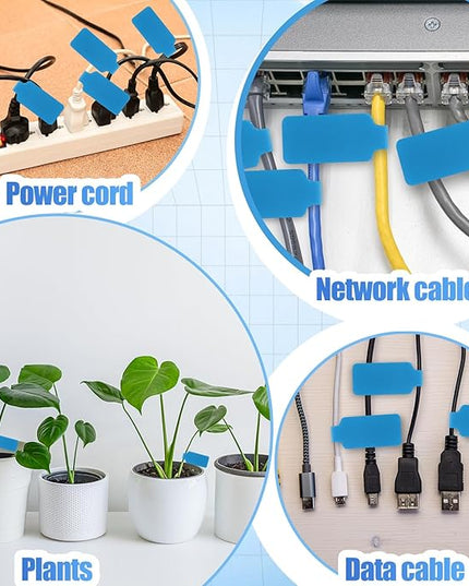 50 Pieces Cord Labels Self-Adhesive Nylon Cable Labels Tags Waterproof Wire Cable Tags or Electronics Office Computers Management and Identification (Light Blue)
