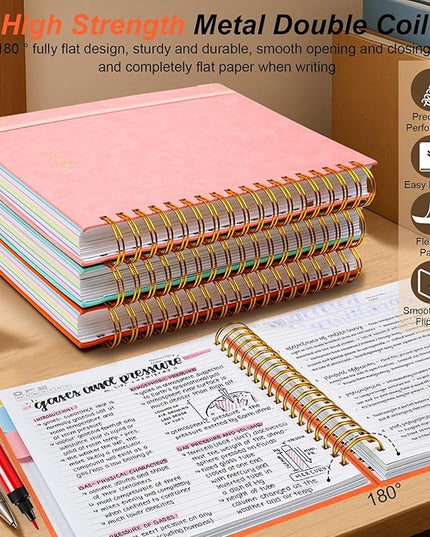 Hardcover Spiral Notebook 8"x10" Journal Notebook with Tabs and Removable Dividers 300 Pages 5 Subject Notebook College Ruled, Faux Leather Spiral Bound Notebook for Women School Work (Orange)