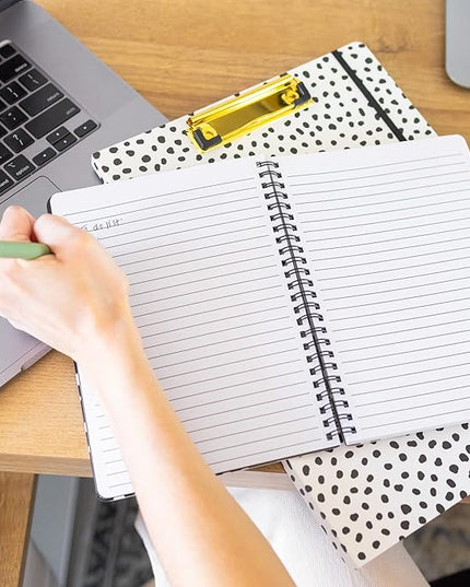 Steel Mill & Co Cute Mini Spiral Notebook, 8.25" x 6.25" Journal with Durable Hardcover and 160 Lined Pages, Black Dots