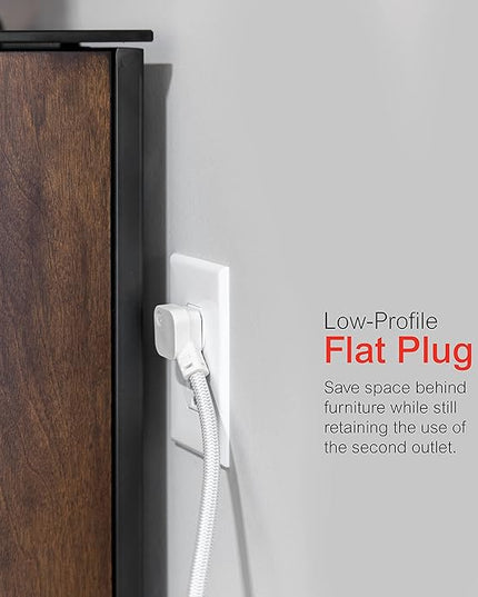 GE UltraPro 6 Outlet Surge Protector, 2 Ft Designer Braided Extension Cord, Flat Plug, Wall Mount, White, 45264