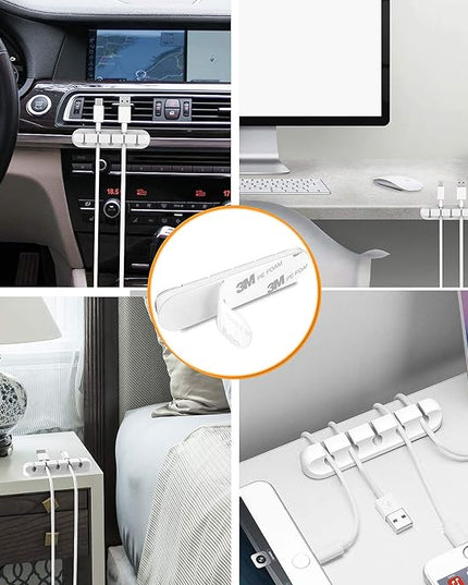 Cord Holder Cable Organizer Clips – Self Adhesive Cord Organizer for Desk, Car, Nightstands, Office, White Silicone Cord Keeper Cable Clips Wire Holders for Phone Charger Cords (7-5-3-1-1 Slots)