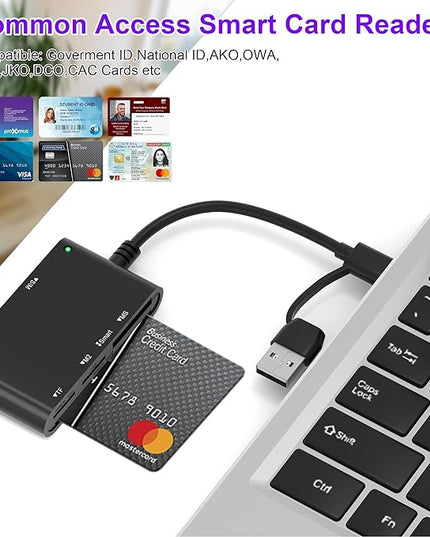 7 in 2 SIM Card Reader for Military CAC, SIM, SD/TF/MS Pro Duo/M2/IC/PIV, USB C/A Smart Card Reader for Win/Mac/Linux/Android, SIM Card Adapter Surpport Plug and Play