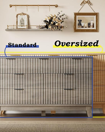 BORNOON 57" Long Dresser for Bedroom, 7-Drawer Fluted Chest, Wide Wood Storage Dresser with Metal Slides and Handles, Stable Base, Modern Clothes Organizer for Primary Suite, Guest Room, Nursery