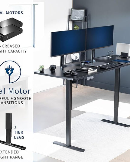 VIVO Electric 83 x 30 in Dual Motor Sit Stand Desk, Memory Height Adjustment, 2B Series, Black Top Black Frame, DESK-KIT-2B8B