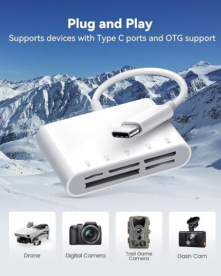 USB C SD Card Reader for iPhone 15 iPad Mac, xdgeLoad TypeC Memory Card Adapter with 5 Slots Supports SD MicroSD CF Compact Flash XD MS Memory Stick, Trail Camera Viewer Plug&Play