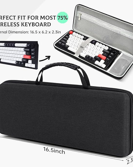 75% 84-Key Keyboard Case, Hard Travel Carrying Case Bag for Aula F75 Pro 75% Keyboard, Compatible with Redragon K673 PRO, Keychron K2 Version 2/K2/Q1/V1, ASUS ROG Azoth 75% Keyboard Protector, Black