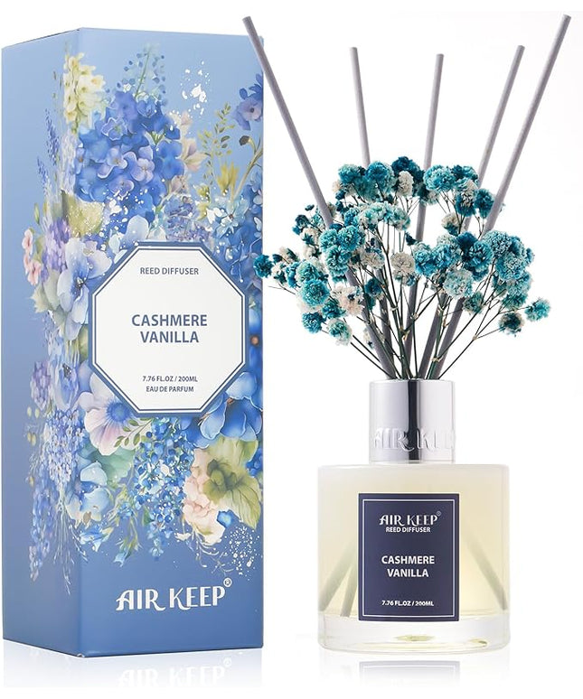 Airkeep Reed Diffuser Set/Cashmere Vanilla/6.76 fl oz(200ml)/1 Pack/Home & Office Decor Aromatherapy Diffuser Oil Gift Set