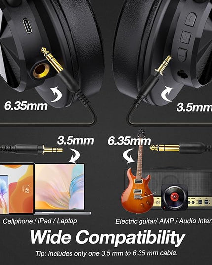 OneOdio A70 Bluetooth Over Ear Headphones, Wireless Headphones w/ 72H Playtime, Hi-Res, 3.5mm/6.35mm Wired Audio Jack for Studio Monitor & Mixing DJ Guitar AMP, Computer Laptop PC Tablet - Red