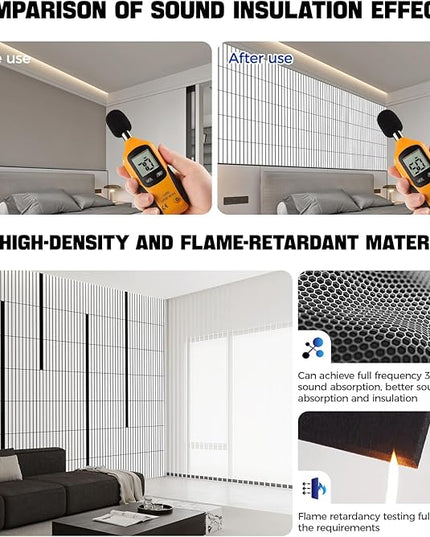 8 Pack Large Innovation Double Deck Soundproof Wall Panels, 15.7 x 15.7 x 0.4 in Sound Proof Foam Panels for Walls, 0.9lb/ft³ High Density,Cork Boards Alternative Black&White