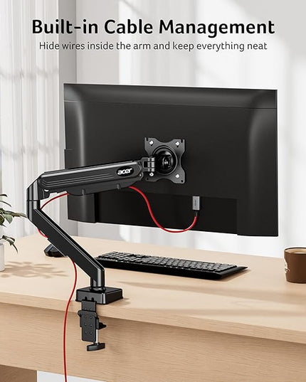 Acer Single Monitor Mount, Fully Adjustable Monitor Arm Fits 17 to 34 Inch Screens, Gas Spring VESA Mount with C-Clamp & Grommet Base, Computer Desk Arm with Tilt Swivel Rotate Supports 4.4-19.8 lbs