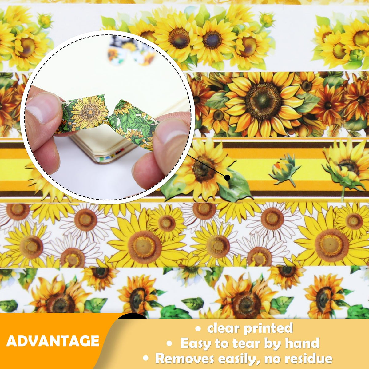 NIKOMIE Sunflower Washi Tape Set,12 Rolls Floral Decorative Tape Yellow Summer Sun Flowers Masking Tape for Journaling Supplies, Junk Journal, Scrapbooking, DIY Arts & Crafts, Planner,Gift Wrapping