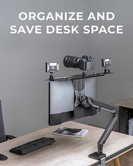 HumanCentric DSLR Monitor Mount Extra Large, Desk Camera Mounting, Light Webcam, Microphone Shelf for Monitor VESA Arm, Replace Clamp Tripods, 100x100mm Patterns, Aluminum, Hardware Included