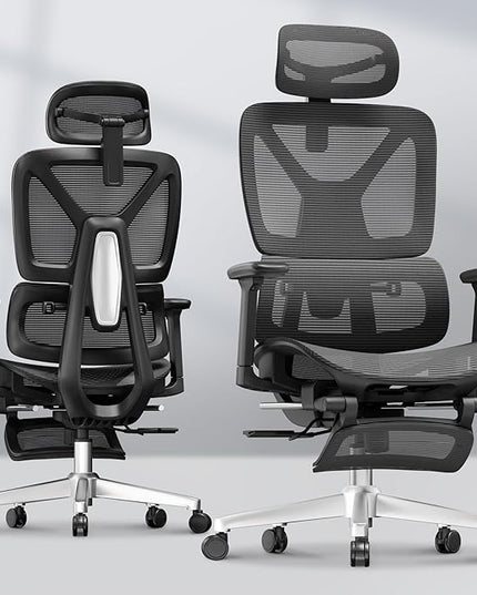 FLEXISPOT ErgoX Premium Ergonomic Office Chair with Footrest- Adjustable 3D Armrests, Dynamic Lumbar Support, Recline & Tilt Function, Mesh Seat, for Home & Office Use,Dark Grey