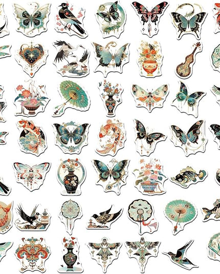 50PCS Vintage Chinoiserie Art Stickers，Chinese Elements Aesthetic Stickers，Vinyl Waterproof Decal,Perfect for Kids,Teens,Water Bottle Suitcase Phone Skateboard Guitar Bike Laptop Scrapbook