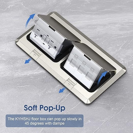 KYHSHJ Dual Pop-Up Floor Electrical Outlet Box Kit，20 Amp Stainless Steel GFCI TR Receptacle Outlet，3-Port RJ45 Datacom Receptacle，Waterproof Gasket with IP44 Waterproof Rating, Stainless Steel Color