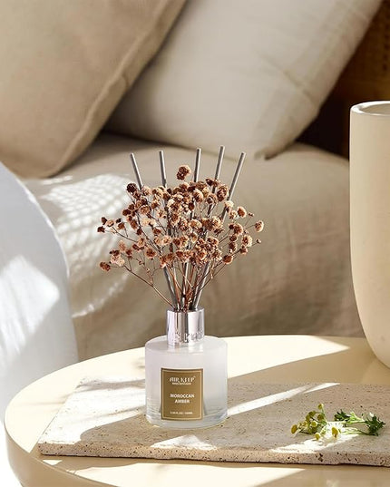 Airkeep Reed Diffuser Set,3.38 fl oz (100 ml) - Moroccan Amber Oil Diffusers with 8 Reed Sticks, Home Fragrance Reed Diffuser for Bathroom Shelf Decor