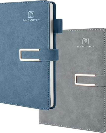 2-Pack Ruled Journal Notebook Bulk,Hardcover Magnetic Clasp Cover,with Pen Loop，Medium 5.7 x 8.3 inches, 120 GSM Thick Paper, Gifts (Lined Blue Gray)