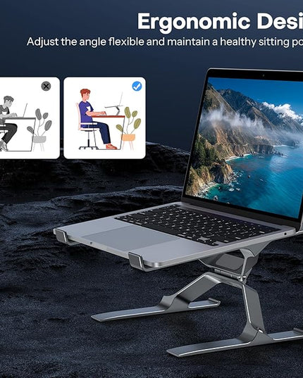 OMOTON More Stable Laptop Stand, Aluminum Adjustable Laptop Holder Stand for Desk, Ergonomic Detachable Notebook Riser Suitable for All Laptops (11-16 inch)