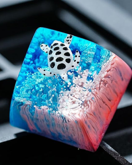 Sea Turtle Artisan Keycap Hot Pink and Blue R1 SA Profile Custom Sea Creatures Keycaps 1U ESC Handmade Gaming Resin Key Cap Cherry MX Switch Compatible Mechanical Keyboard Turtle Lover Gift
