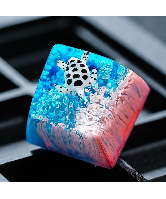 Sea Turtle Artisan Keycap Hot Pink and Blue R1 SA Profile Custom Sea Creatures Keycaps 1U ESC Handmade Gaming Resin Key Cap Cherry MX Switch Compatible Mechanical Keyboard Turtle Lover Gift