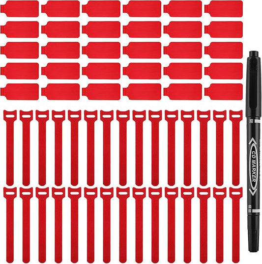 60 Pcs Cable Labels & Reusable Hook and Loop Fastening Ties Set - 30 Pcs Cord or Wire Labels & 30 Pieces Cable Tags for Electronics, Home & Office Cord Management