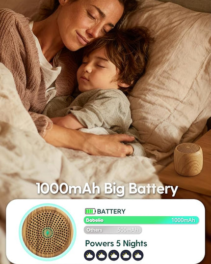Babelio White Noise Sound Machine (Pocket Mini Pro) | 1000mAh Large Battery, 25 Non-looping Sounds for Adults, Kids & Babies, Timer, Memory Function, Pocket-Sized & Travel Essentials, Wood Grain