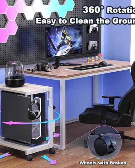 Computer Tower Stand with Charge Station and USB Charging Port - Height Adjustable PC Tower Stand, Under Desk CPU Holder Cart with Locking Caster Wheels for Fits Most PC
