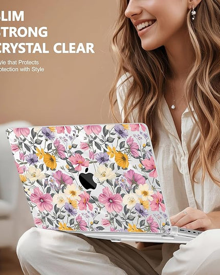 May Chen Case for MacBook Pro 14 inch, A2442 A2779 A2918 A2992 A3401 A3185 A3112 A3434, M1 M2 M3 M4 M5 Chip (2021-2025 Release), Plastic Hard Shell Case with Keyboard Cover, Elegant Flowers P817